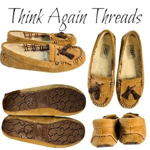 UGG Australia Lizzy Moccasin Slipper Shoe Suede Chestnut Brown Size 6